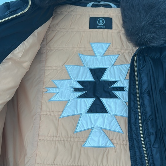 Bogner black ski jacket with lamb fur removable collar and suede fringe XS $2200 - Picture 9 of 16